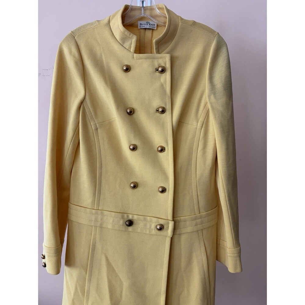 Vtg. 60’s Butte Knit Butter Yellow Wool Double Knit Coat Dress M/L Gold Buttons